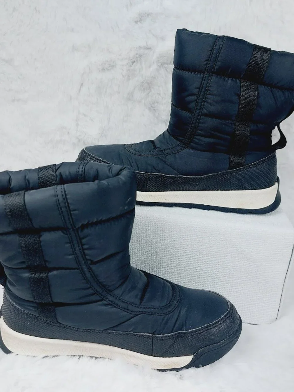 Sorel Girl's Black White Whitney II Puffy Mid-Calf Waterproof Snow Boots Size 13